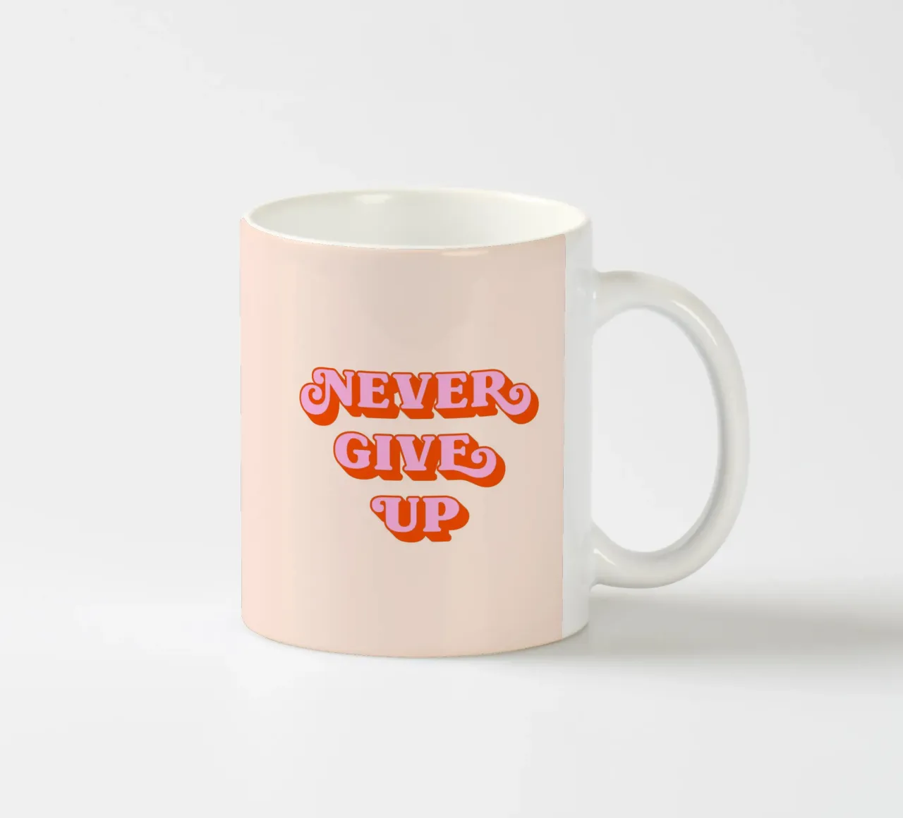 Never give up (Peach tone) ceramic mug by Paigaam Studio