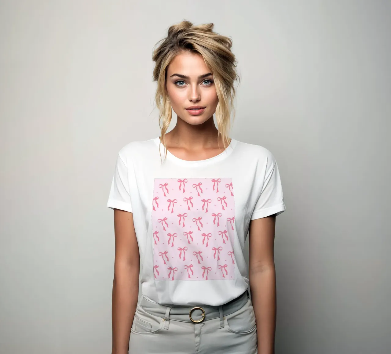 Coquette Bow Pattern, Pink Wall Art, Pink Bow Pattern women's fitted t-shirt by Coquette Club