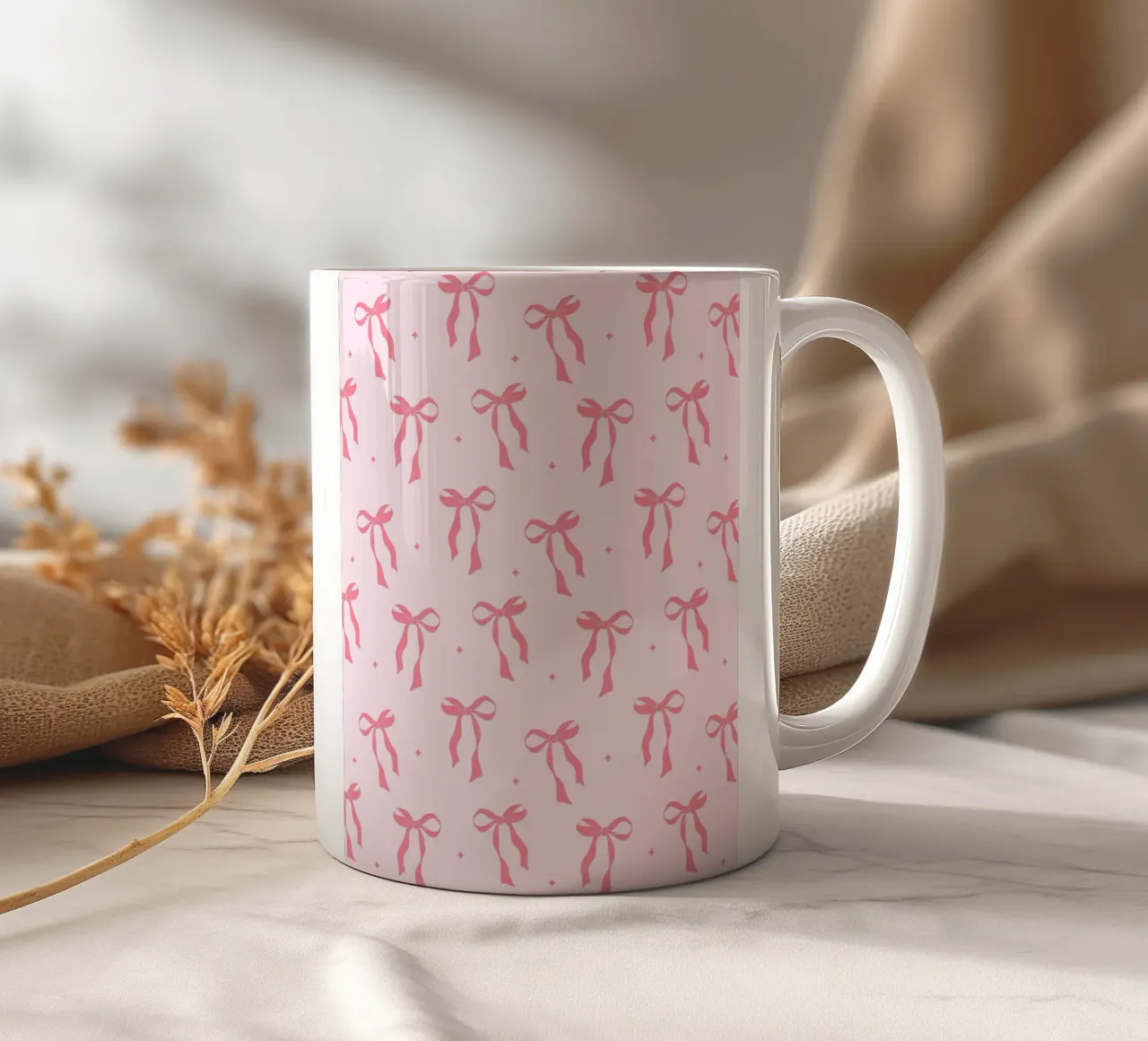 Coquette Bow Pattern, Pink Wall Art, Pink Bow Pattern tazza in ceramica da Coquette Club