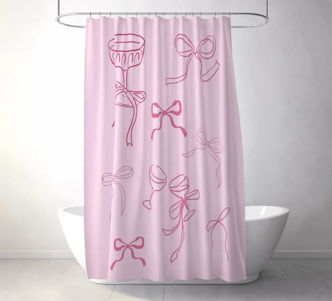 Cocktail, Bow, Pink Coquette Print, Wall Art, Cute Stickers shower curtain by Coquette Club