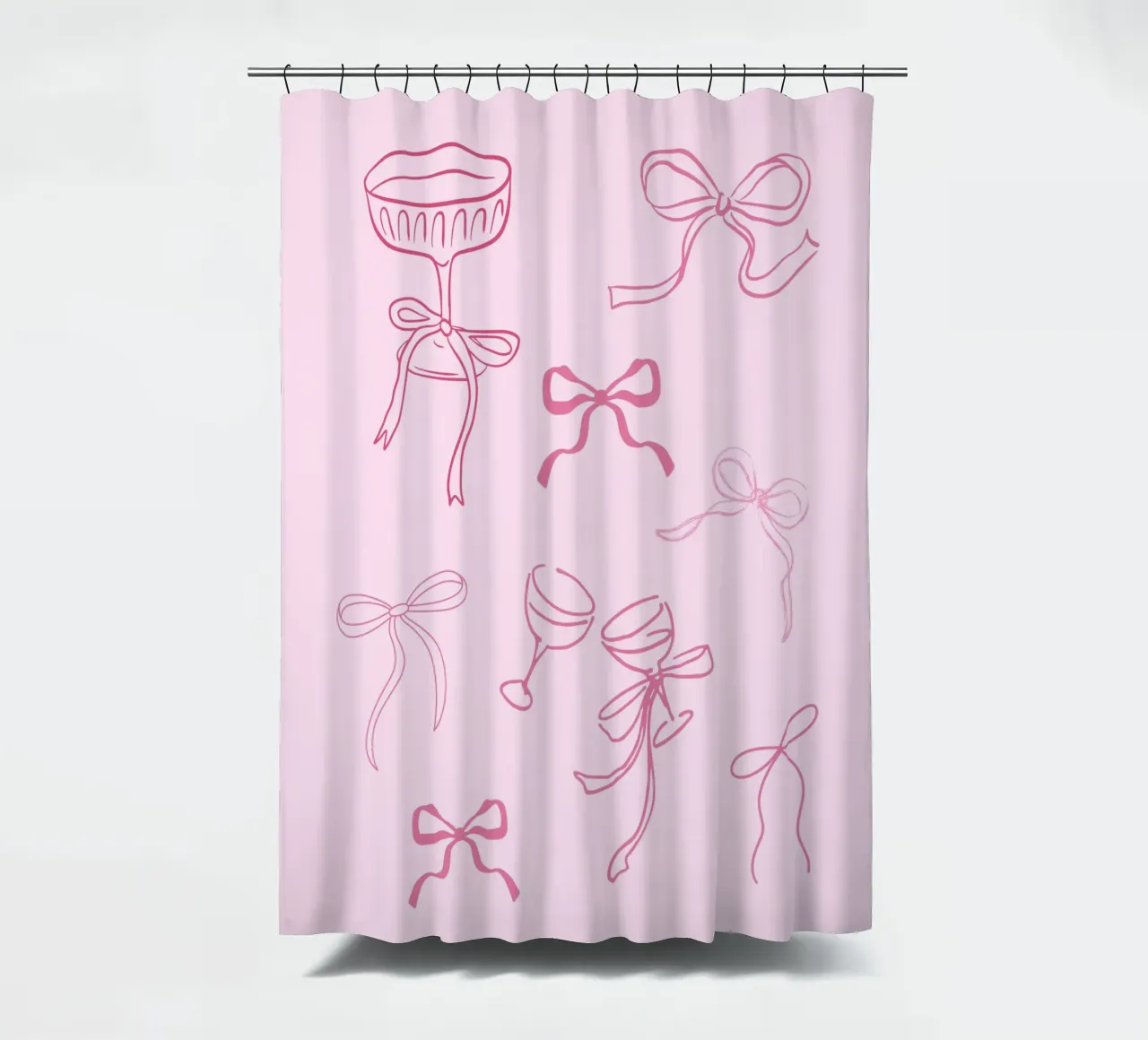 Cocktail, Bow, Pink Coquette Print, Wall Art, Cute Stickers shower curtain by Coquette Club