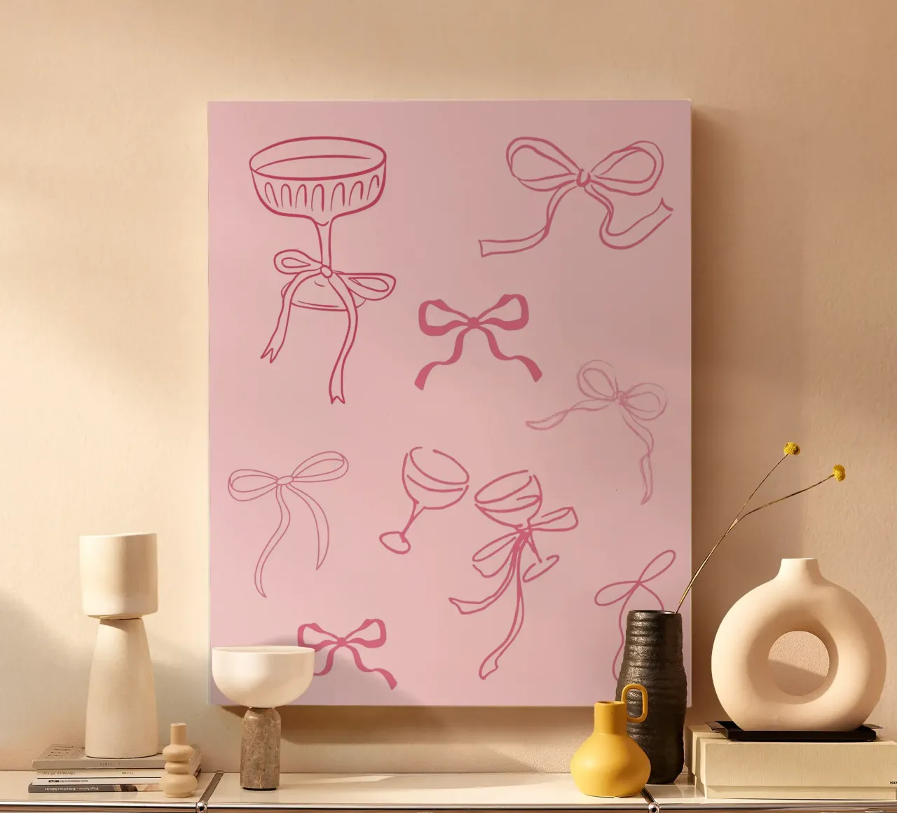 Cocktail, Bow, Pink Coquette Print, Wall Art, Cute Stickers canvas by Coquette Club
