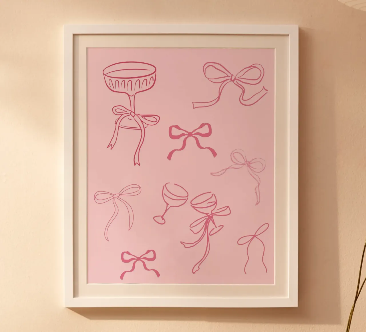 Cocktail, fiocco, stampa Coquette rosa, arte da parete, adesivi carini poster con telaio in legno da Coquette Club