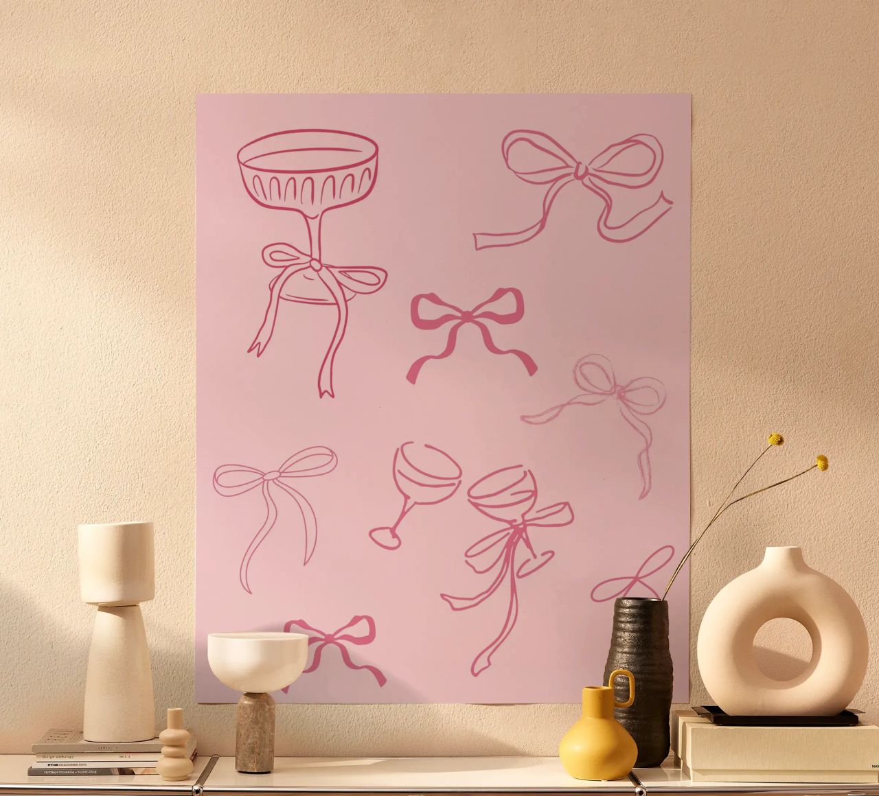 Cocktail, Lazo, Impresión Coqueta Rosa, Arte de Pared, Pegatinas Bonitas poster con marco de madera de Coquette Club