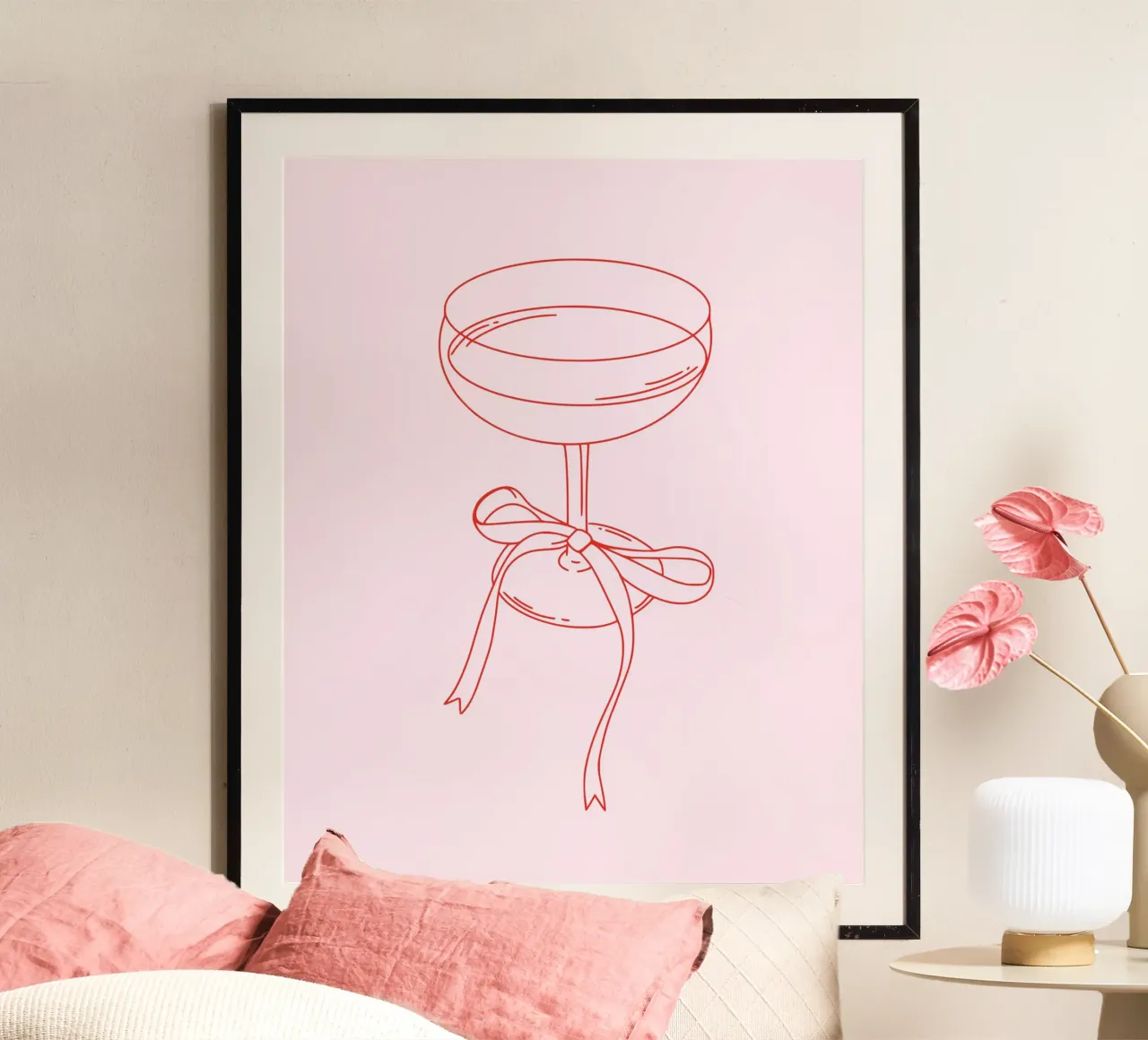 Cocktail Dessin au trait, impression de nœud, Coquette Impression de nœud mignon poster de Coquette Club