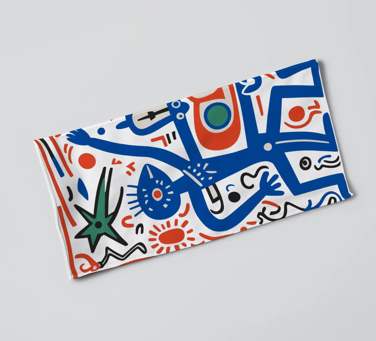 Blue Fishes and Men Aztec Tribal Graffiti Handtuch von Signorino