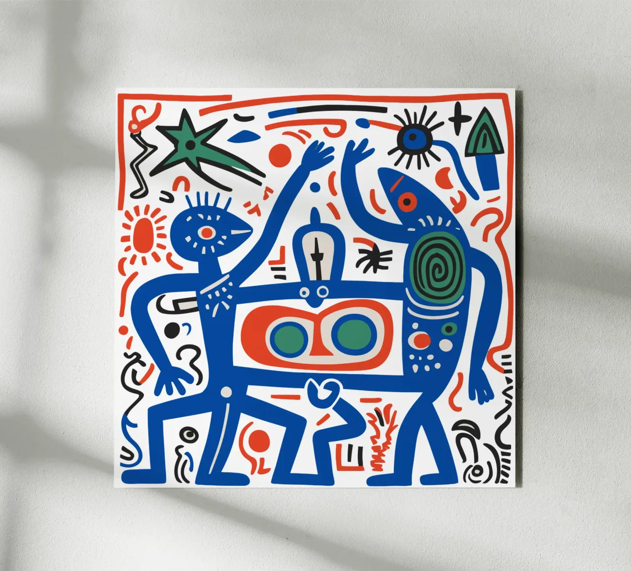 Blue Fishes and Men Aztec Tribal Graffiti alu-dibond by Signorino