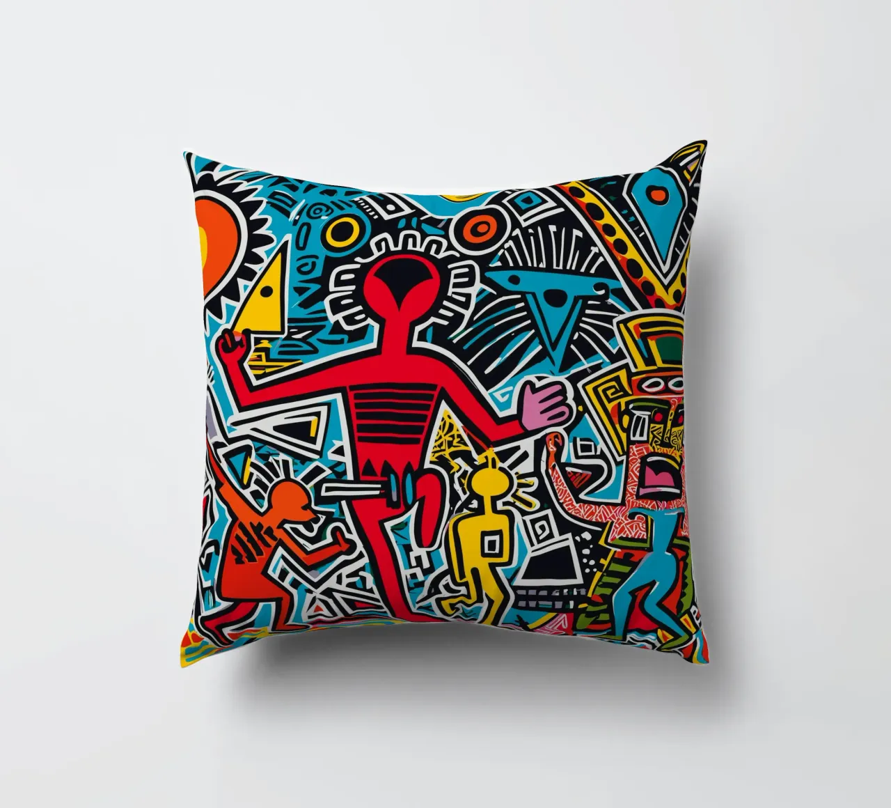 Dancing in the Sun Tribal Graffiti Street Art decorative cushion by Signorino