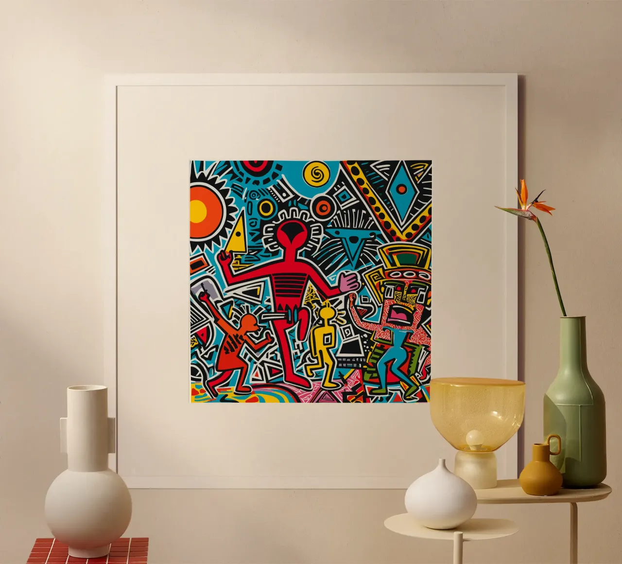 Dancing in the Sun Tribal Graffiti Street Art poster with plastic frame by Signorino