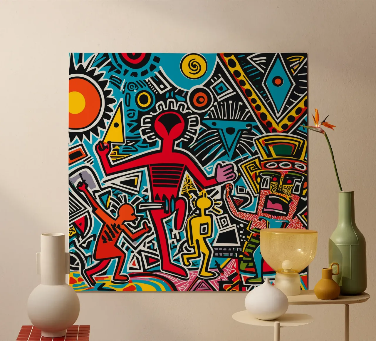 Dancing in the Sun Tribal Graffiti Street Art poster with plastic frame by Signorino