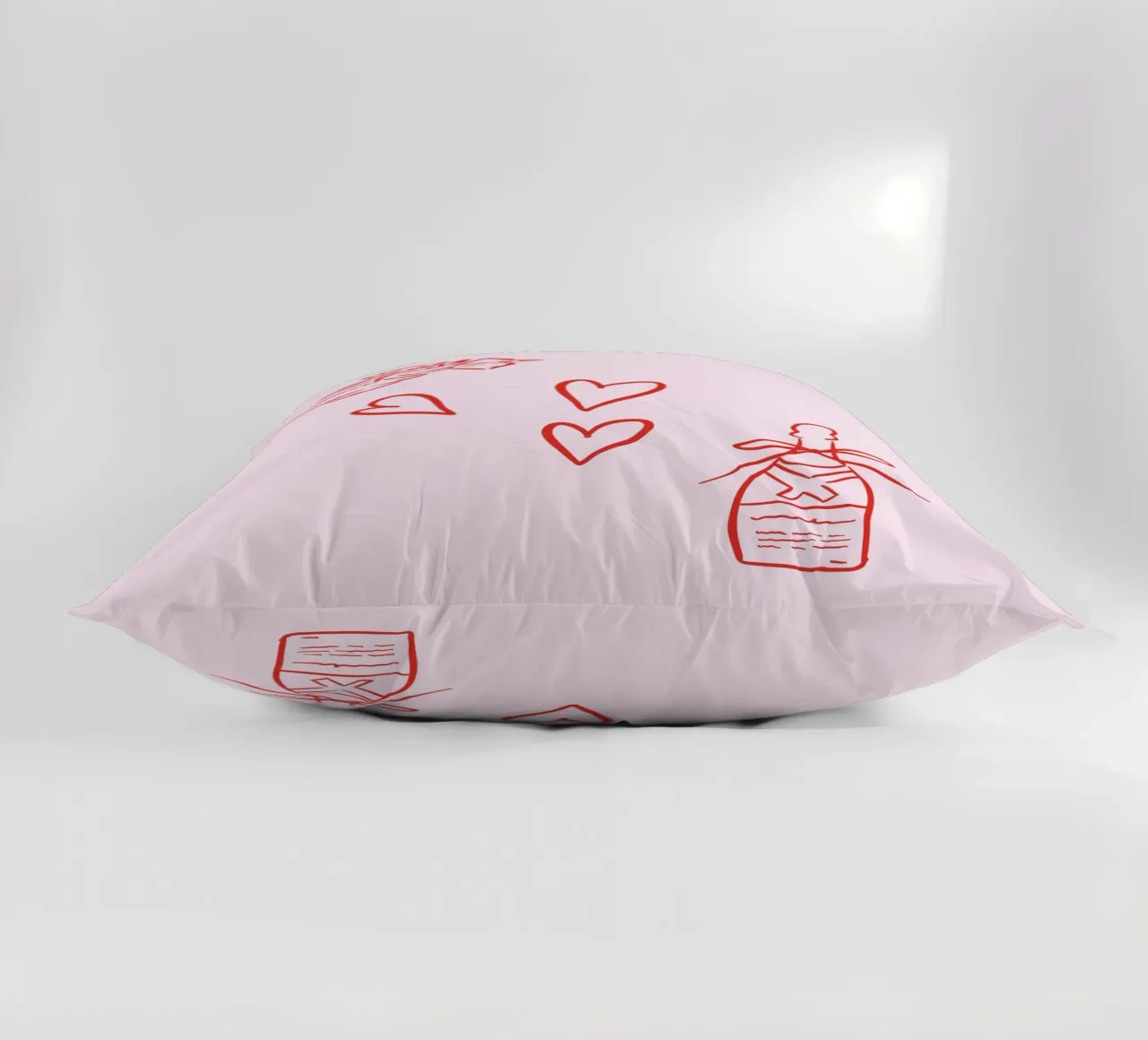 Cupid, Hearts, Champagne Drawing Illustration, Pink Wall Art decorative cushion by Coquette Club