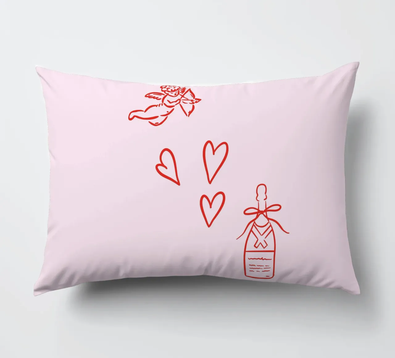 Cupid, Hearts, Champagne Drawing Illustration, Pink Wall Art decorative cushion by Coquette Club