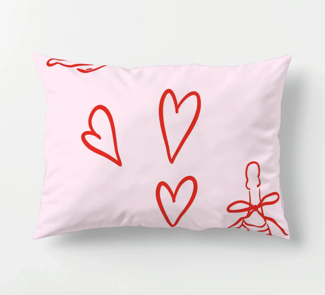 Cupid, Hearts, Champagne Drawing Illustration, Pink Wall Art decorative cushion by Coquette Club