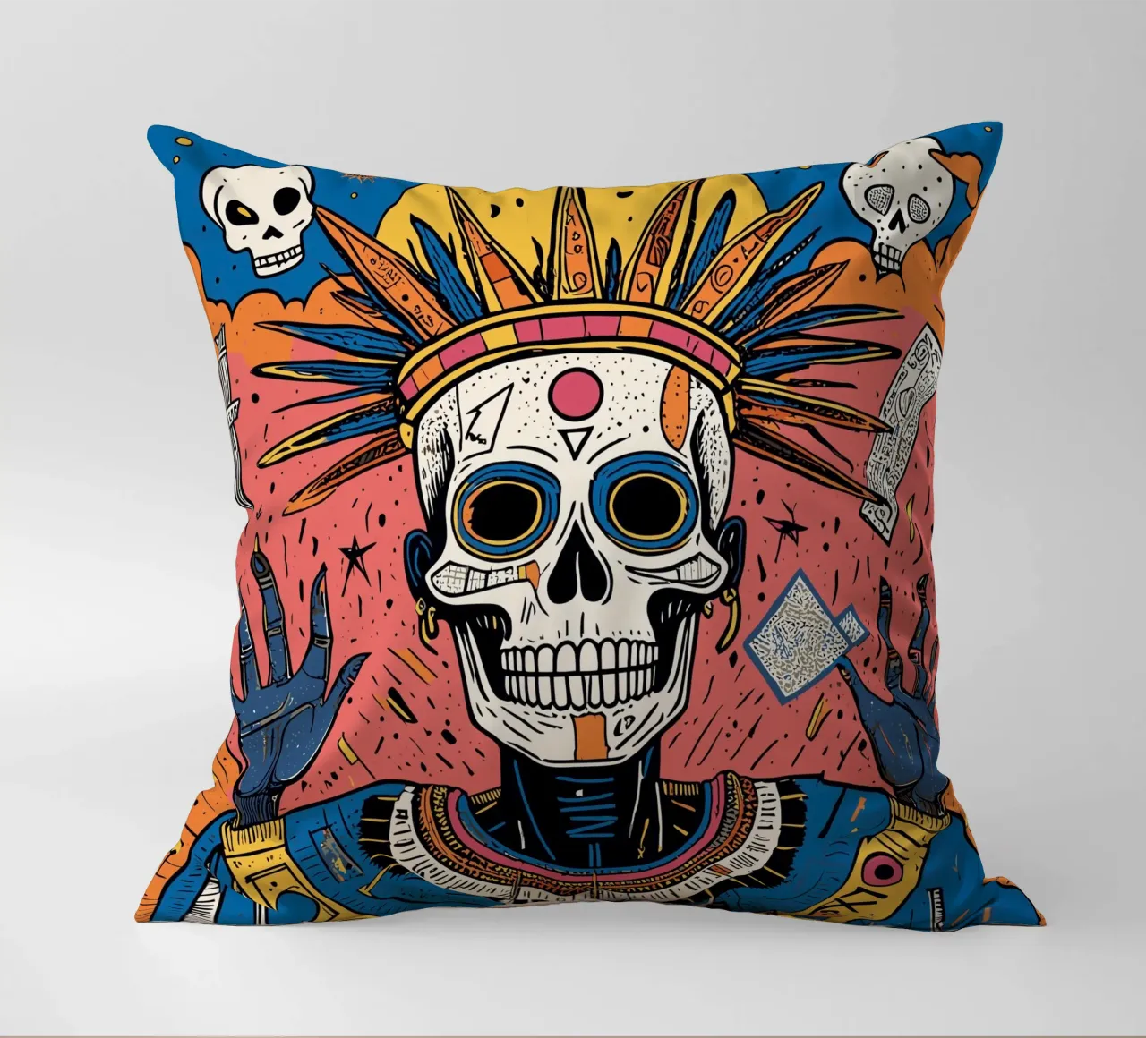 Tribal Skull Art Memento Mori decorative cushion by Signorino