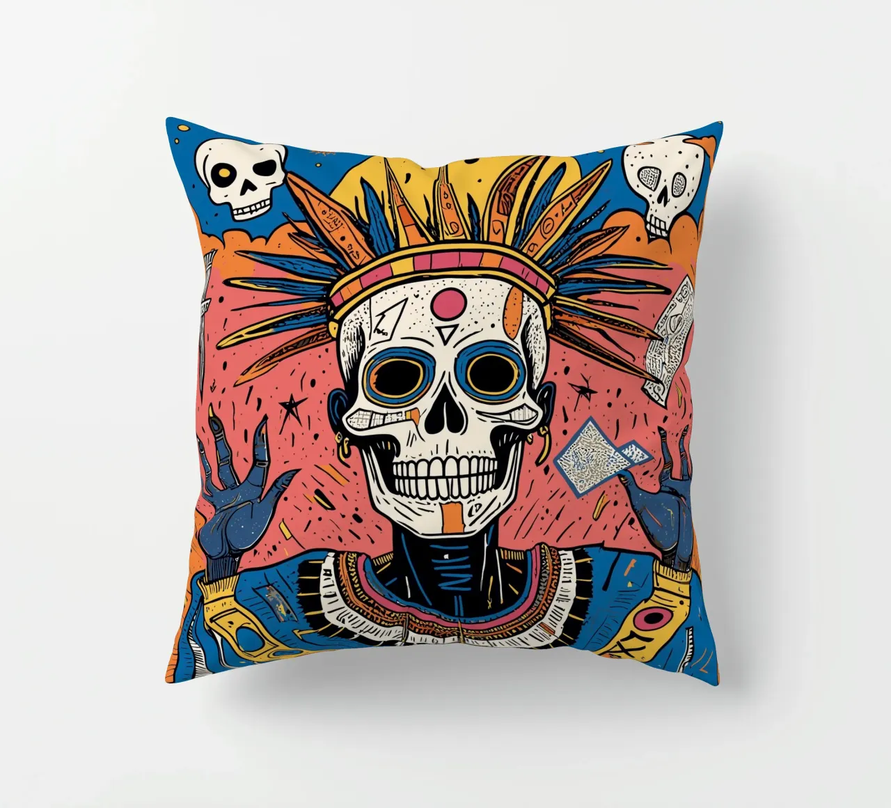 Tribal Skull Art Memento Mori decorative cushion by Signorino