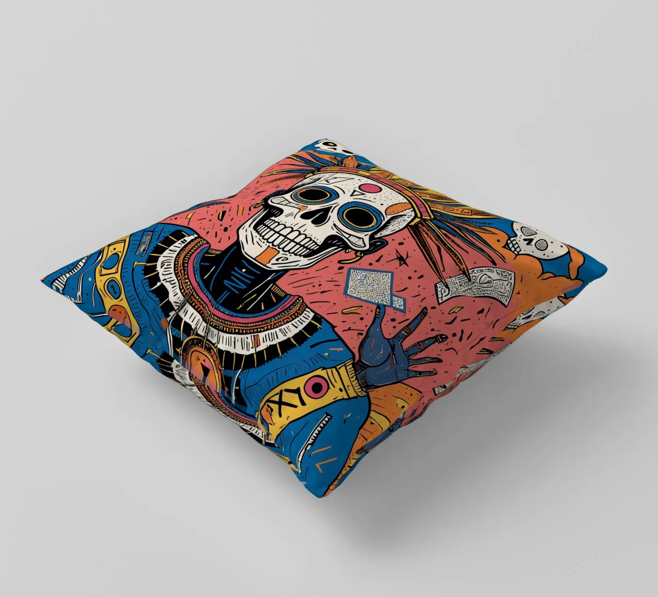 Tribal Skull Art Memento Mori decorative cushion by Signorino