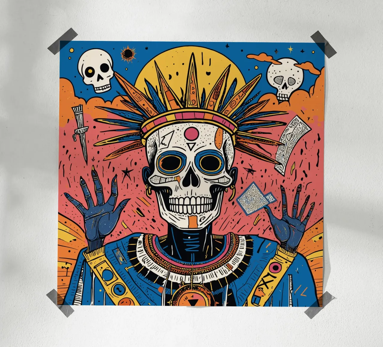 Tribal Skull Art Memento Mori poster with wooden frame by Signorino