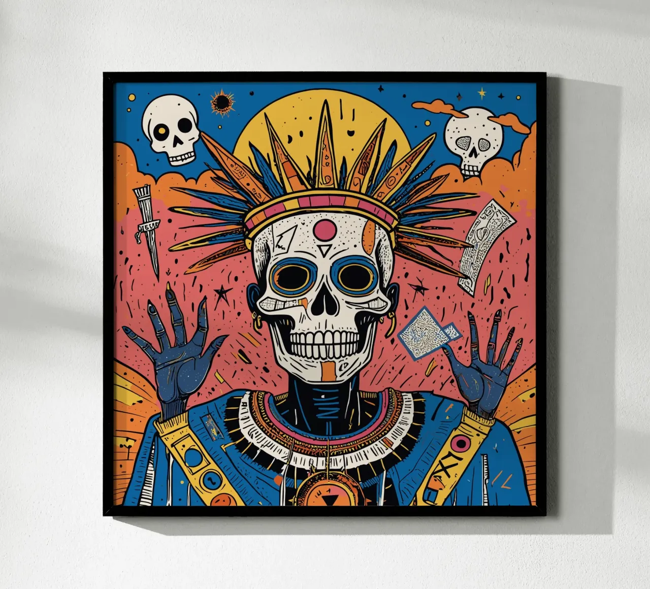 Tribal Skull Art Memento Mori poster with wooden frame by Signorino