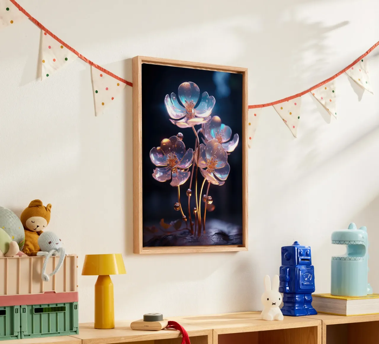 Bioluminescente bloesems canvas met Baklijst van PosterPrint