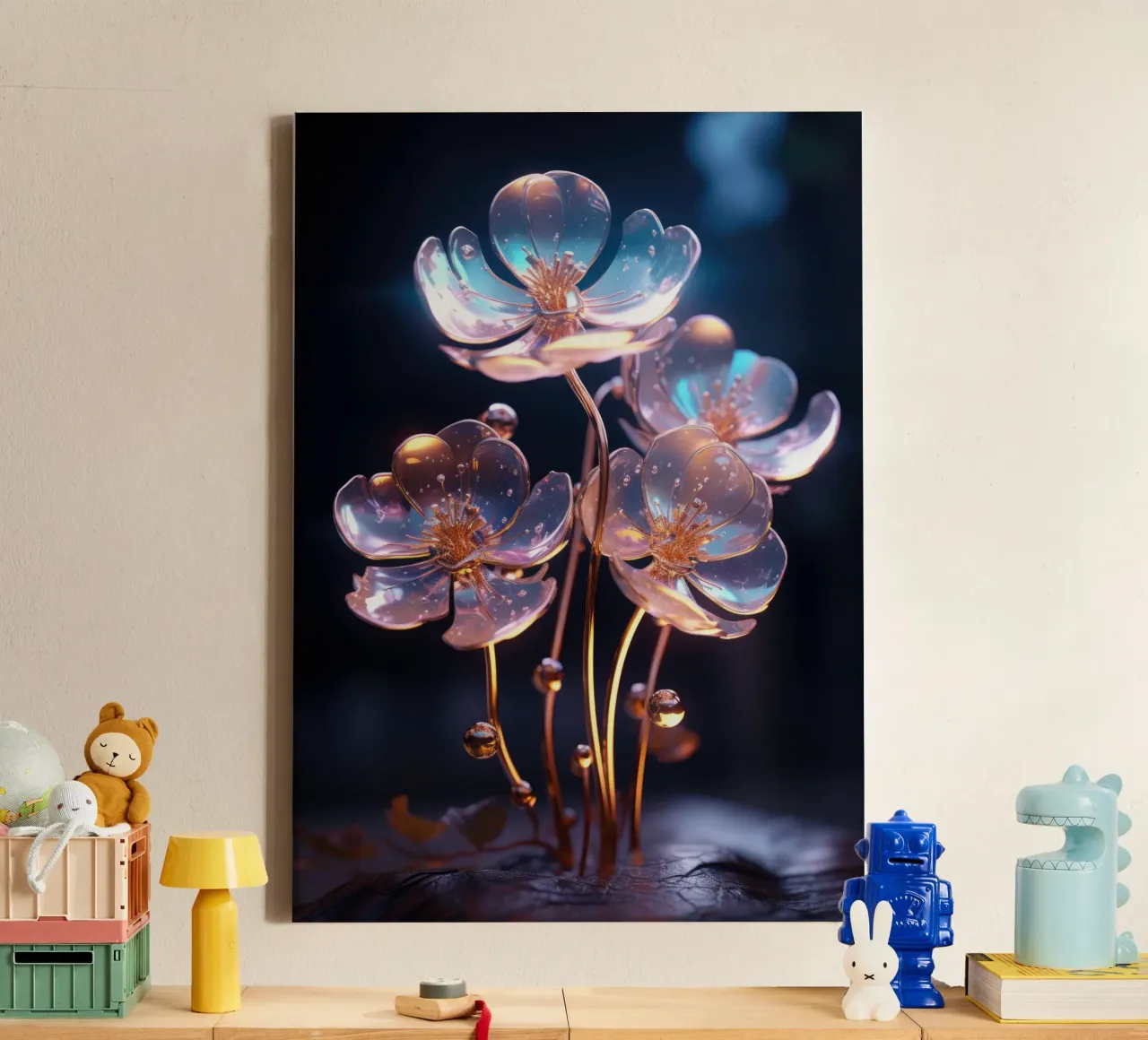 Bioluminescente bloesems canvas met Baklijst van PosterPrint
