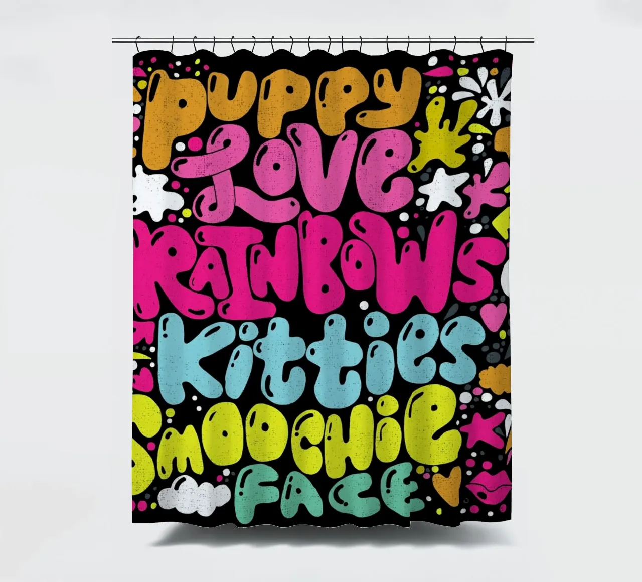Rainbow Smoochie shower curtain by Matthew Taylor Wilson