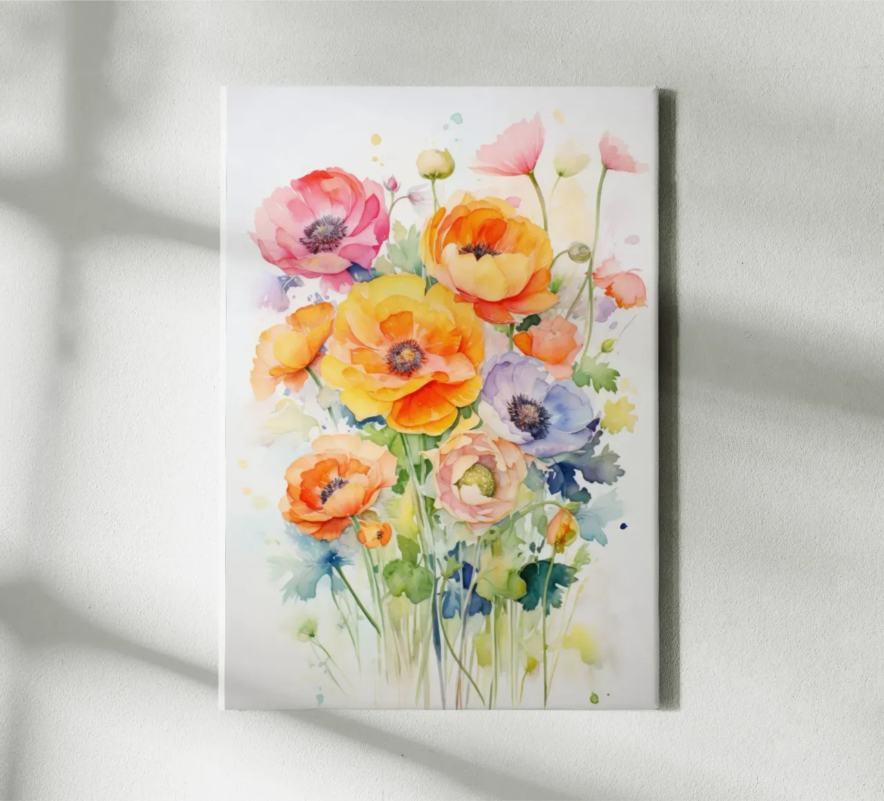 Acquerello - Bouquet di fiori tela con Cornice a cassetta da PosterPrint