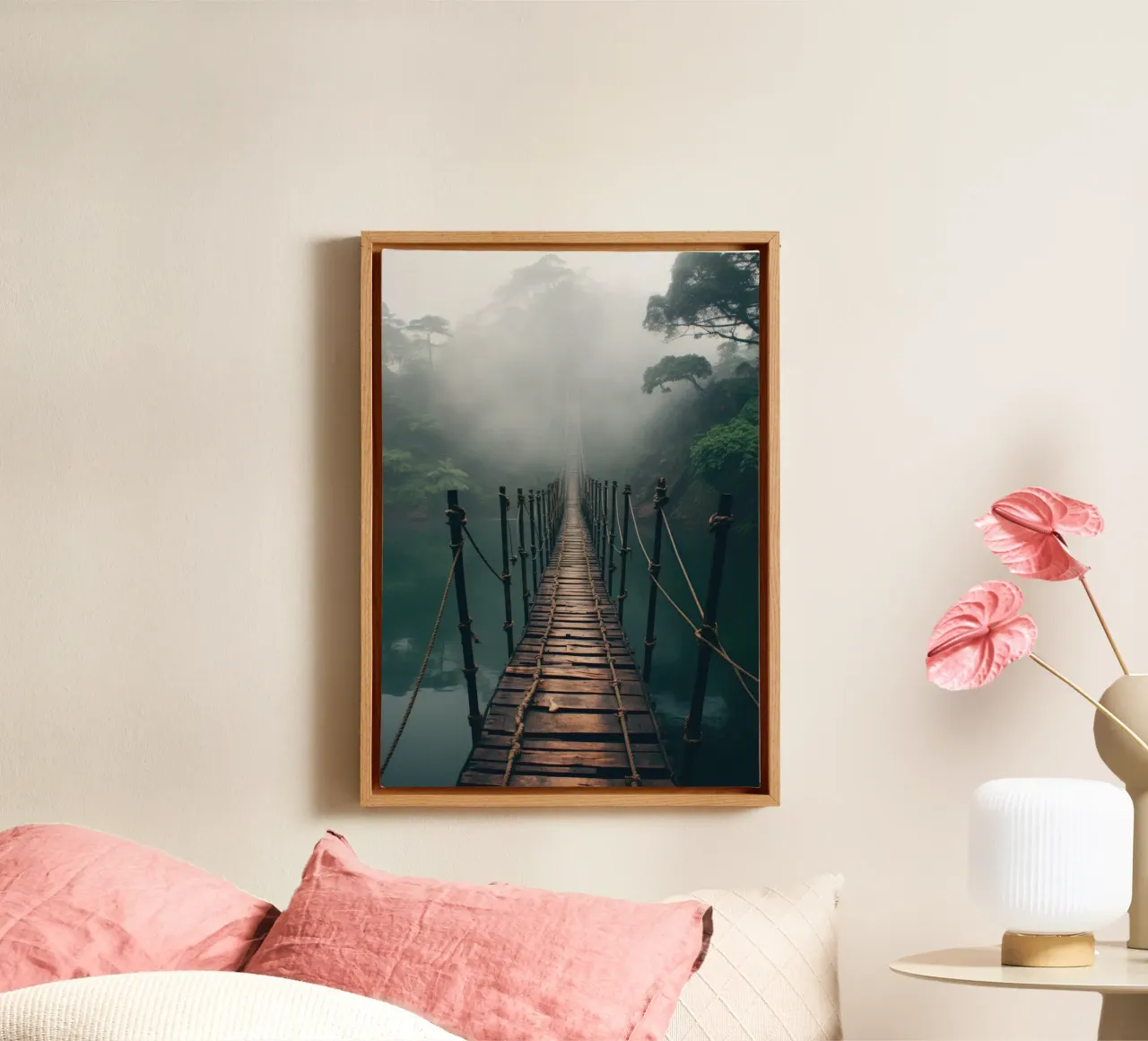 Hangbrug in het regenwoud canvas met Baklijst van PosterPrint