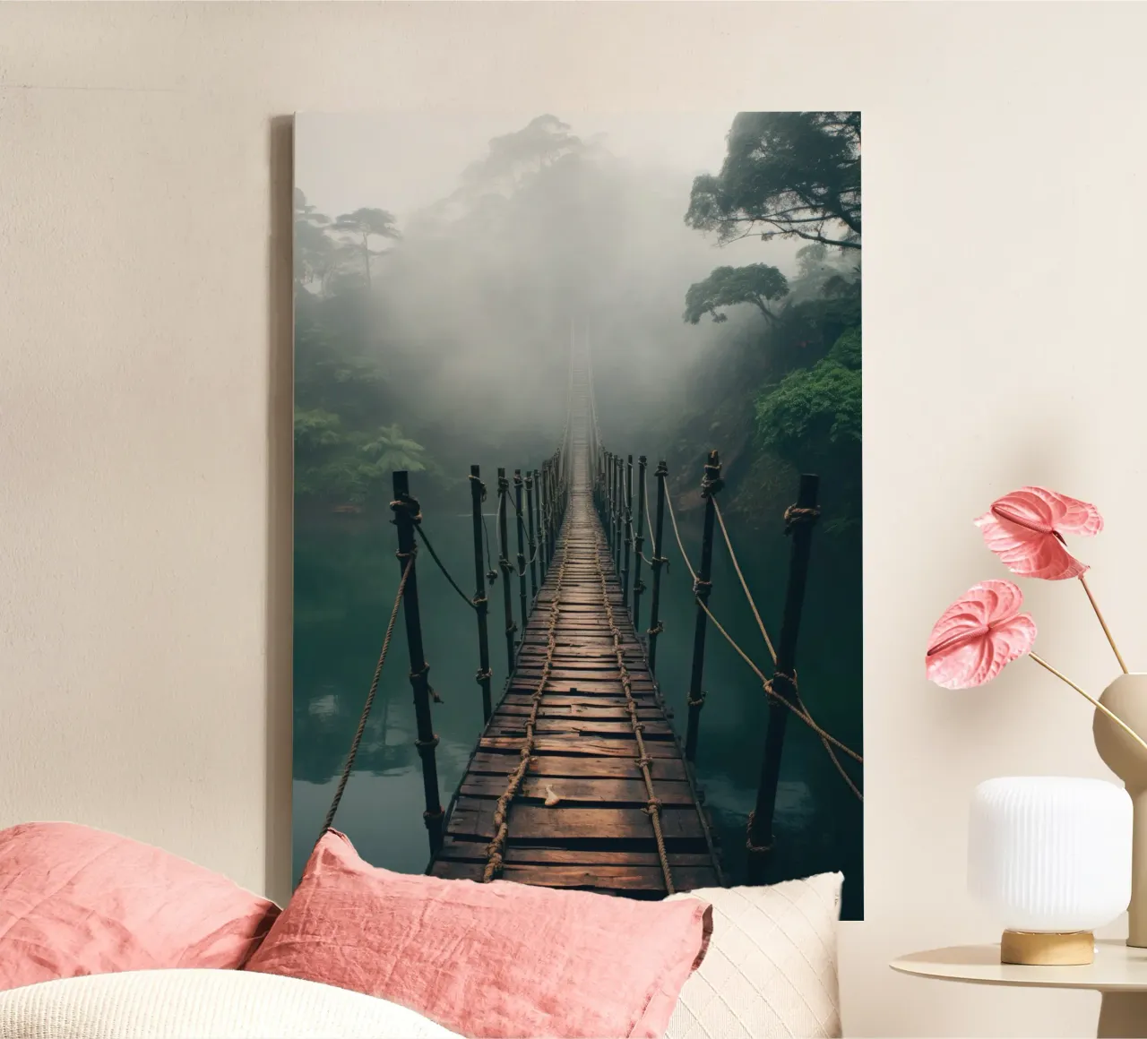 Hangbrug in het regenwoud canvas met Baklijst van PosterPrint