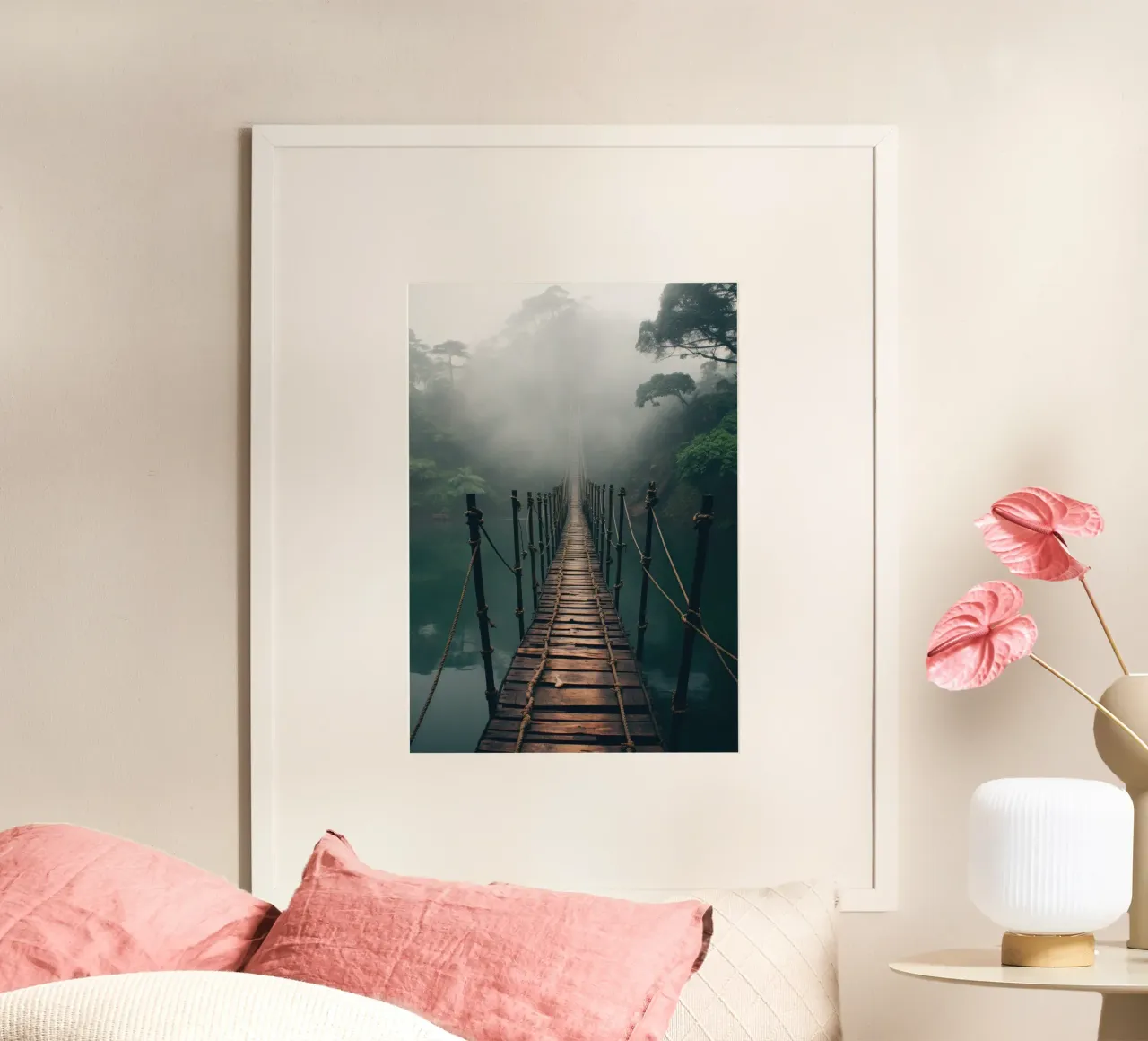 Ponte sospeso nella foresta pluviale poster con telaio in plastica da PosterPrint