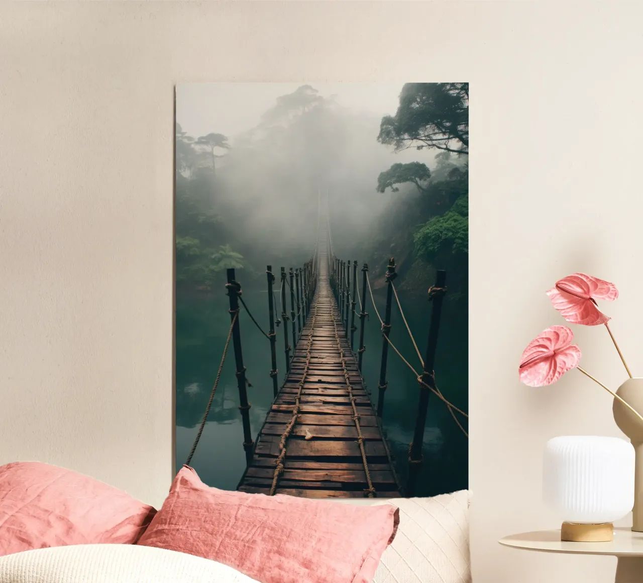 Ponte sospeso nella foresta pluviale poster con telaio in plastica da PosterPrint