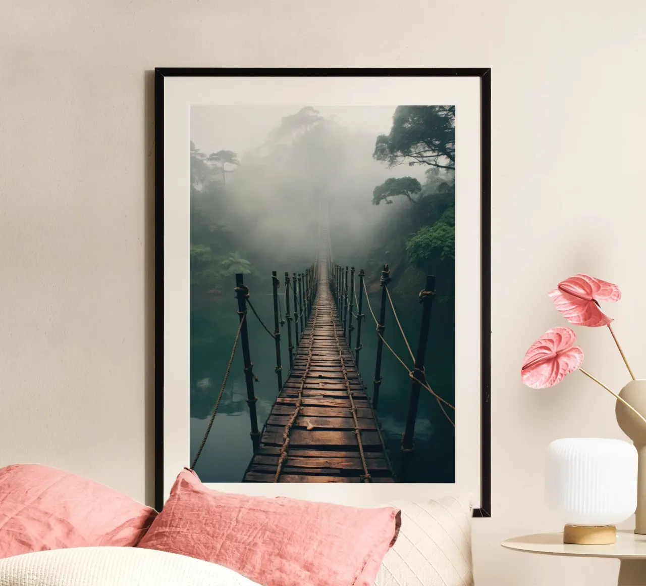 Ponte sospeso nella foresta pluviale poster con telaio in plastica da PosterPrint