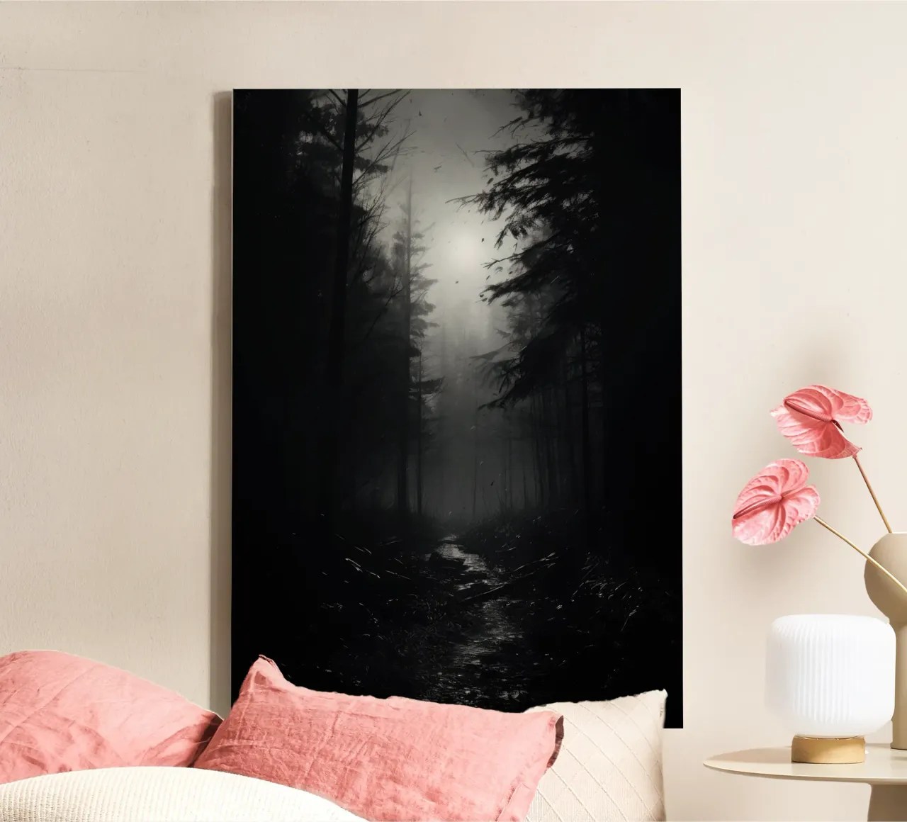 Foresta bianca e nera tela con Cornice a cassetta da PosterPrint