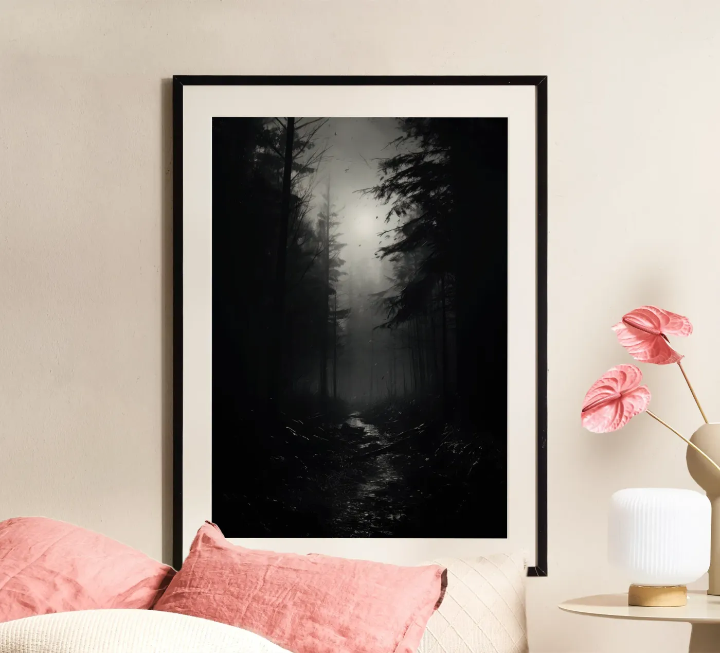 Black and white forest Poster von PosterPrint