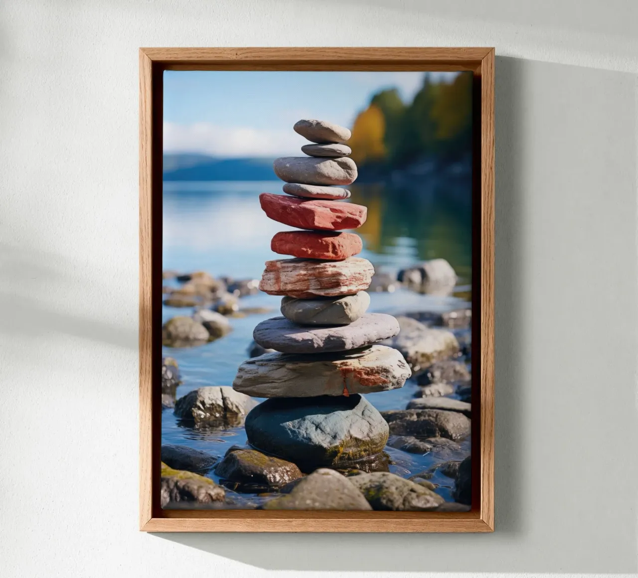 Torre di pietra a cairn tela con Cornice a cassetta da PosterPrint