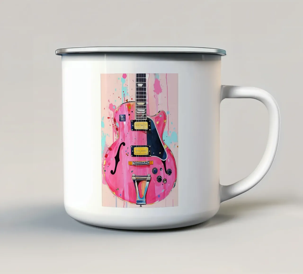 Chitarra acquerello rosa arte musicale tazza in smalto da Justyna Jaszke JBJart