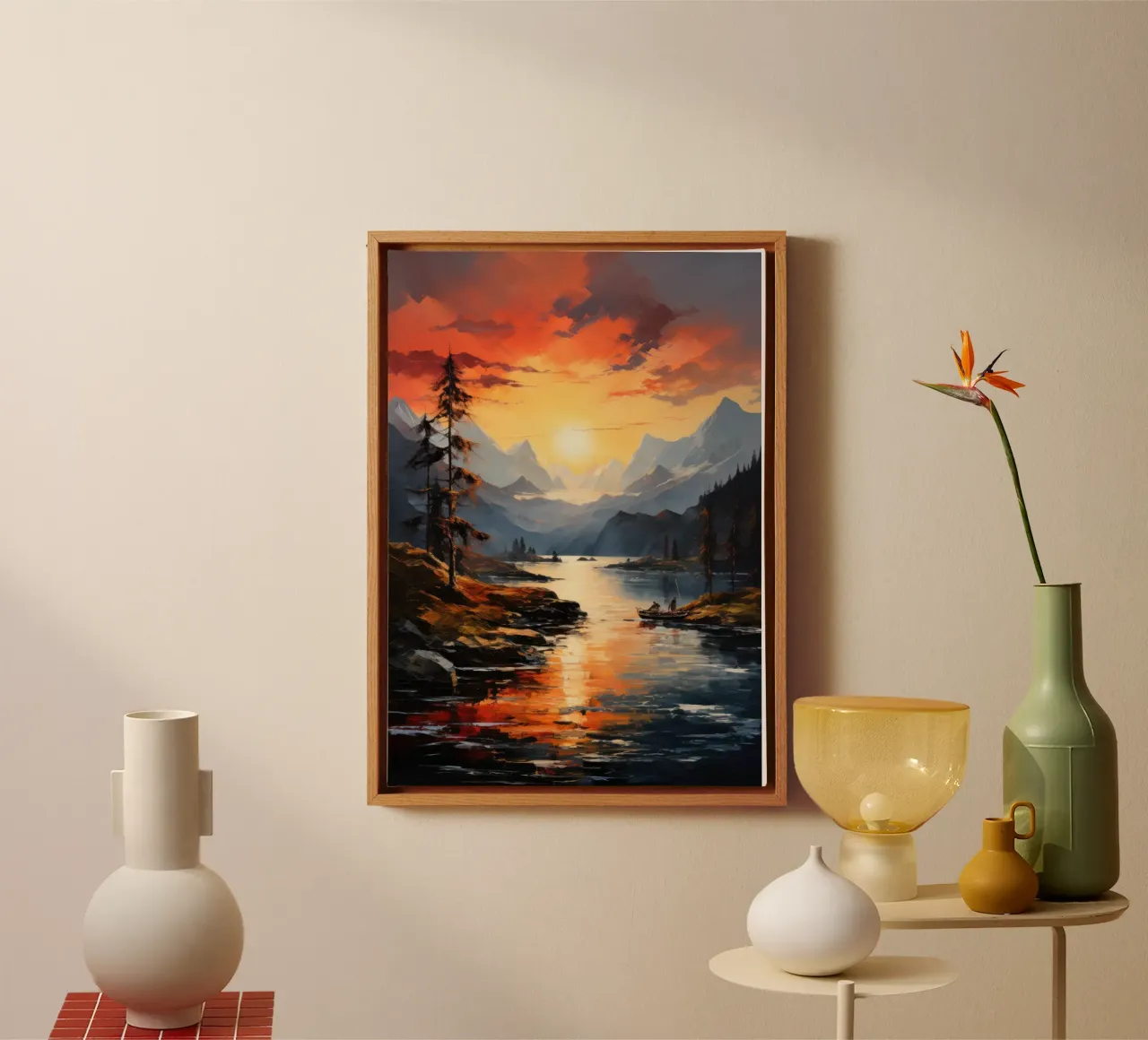 Tramonto in montagna tela con Cornice a cassetta da PosterPrint