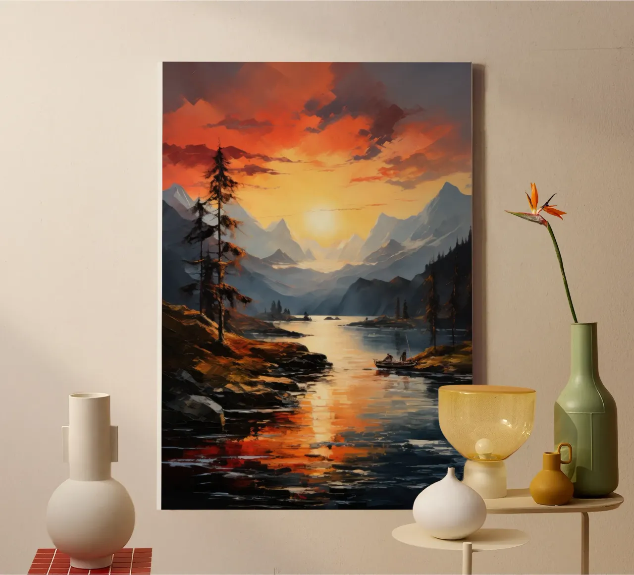 Tramonto in montagna tela con Cornice a cassetta da PosterPrint