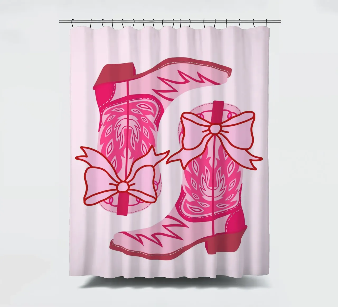 Botas Vaqueras Rosas, Botas Vaqueras Coquetas con Lazo, Arte Lindo cortina de baño de Coquette Club