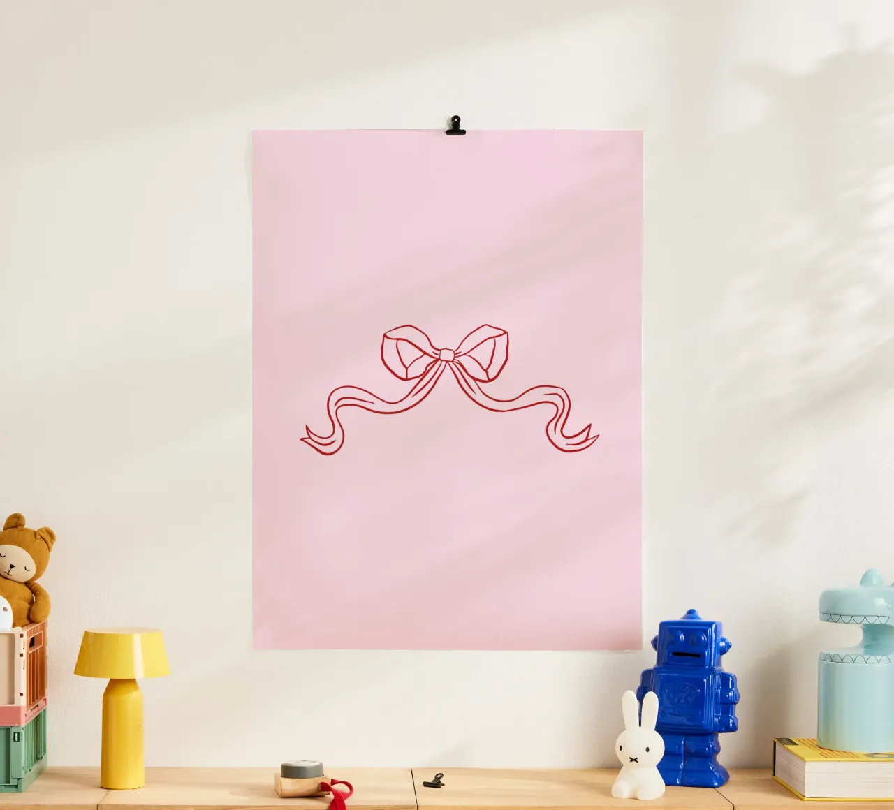 Arte della civetta con fiocco, arte da parete rosa, poster di tendenza poster con telaio in legno da Coquette Club