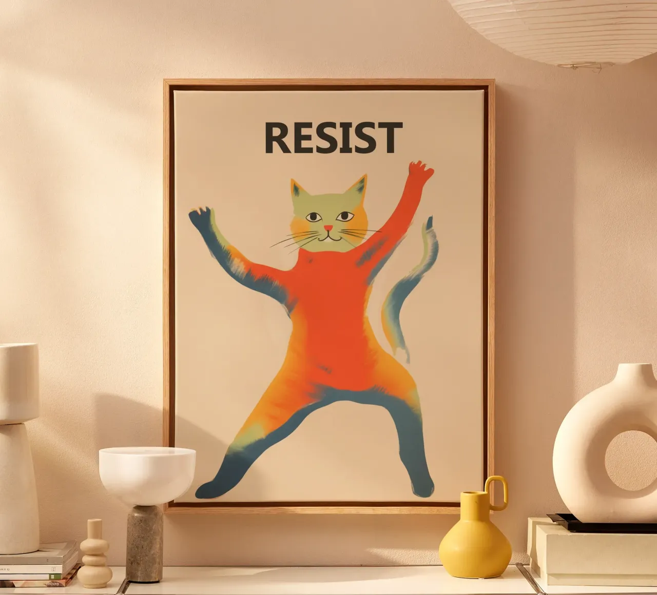 Resist | Gatto da combattimento colorato tela con Cornice a cassetta da Autofocus