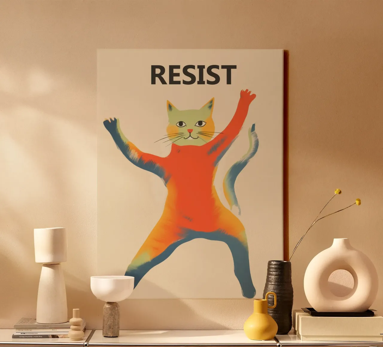 Resist | Gatto da combattimento colorato tela con Cornice a cassetta da Autofocus
