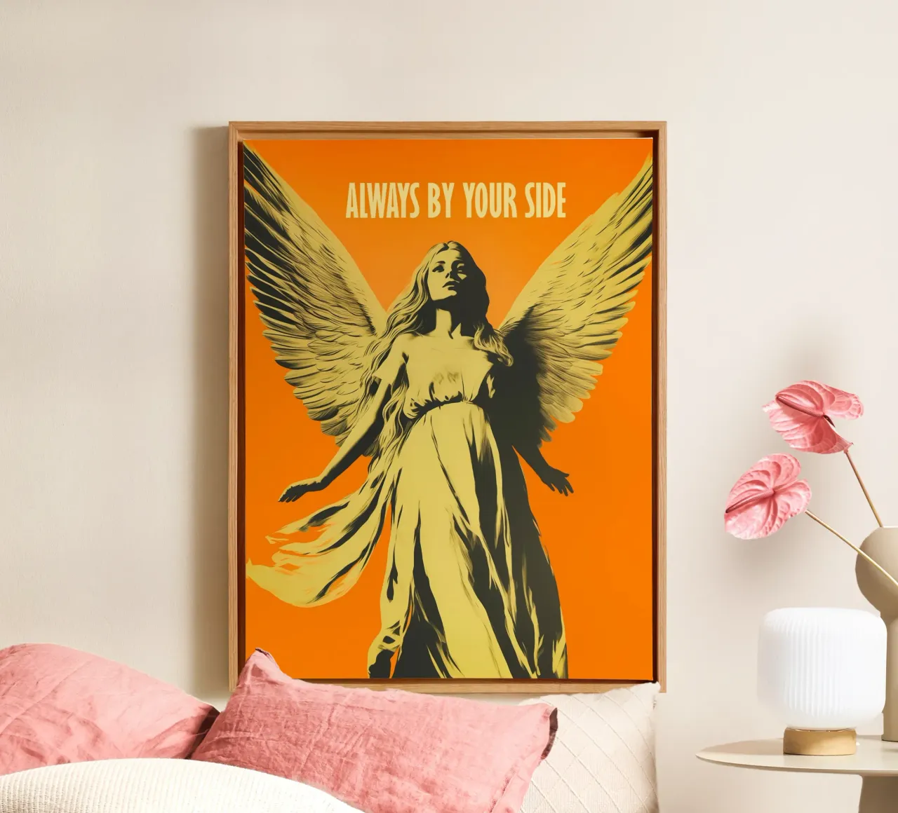 Always By Your Side | Retro Angel canvas with Floater frame by Autofocus
