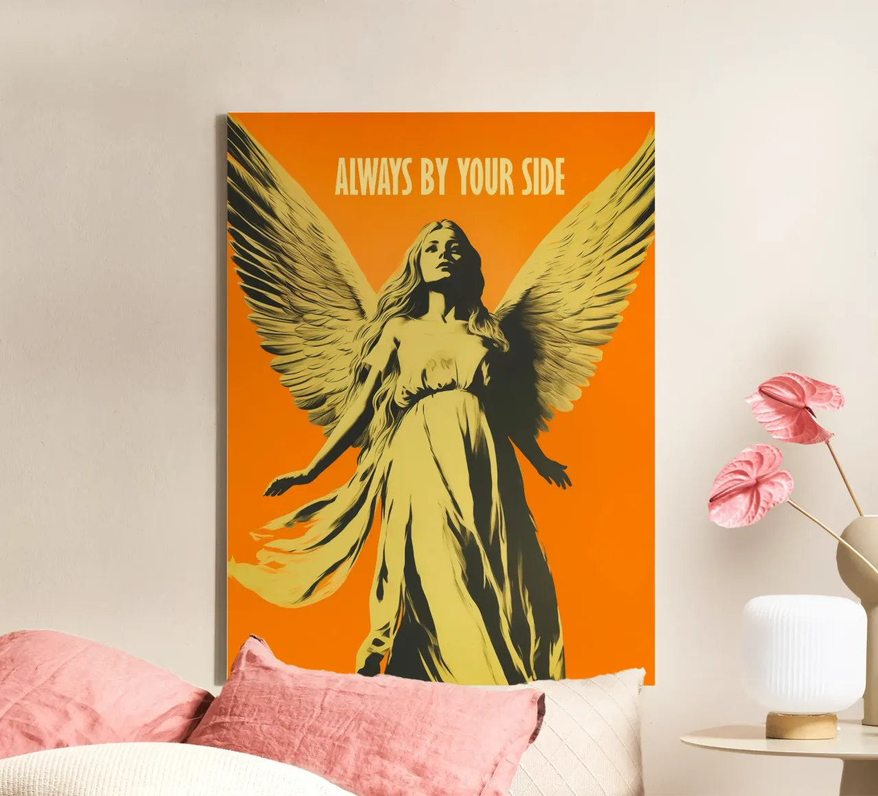 Always By Your Side | Retro Angel canvas with Floater frame by Autofocus
