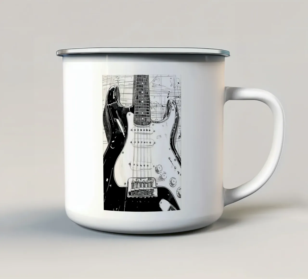 Arte musicale della chitarra in bianco e nero tazza in smalto da Justyna Jaszke JBJart