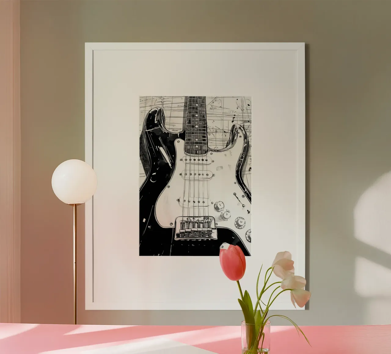 Arte musicale della chitarra in bianco e nero poster da Justyna Jaszke JBJart