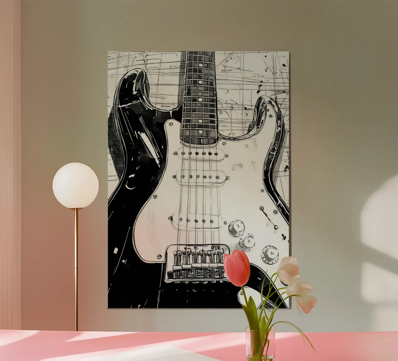 Arte musicale della chitarra in bianco e nero poster da Justyna Jaszke JBJart