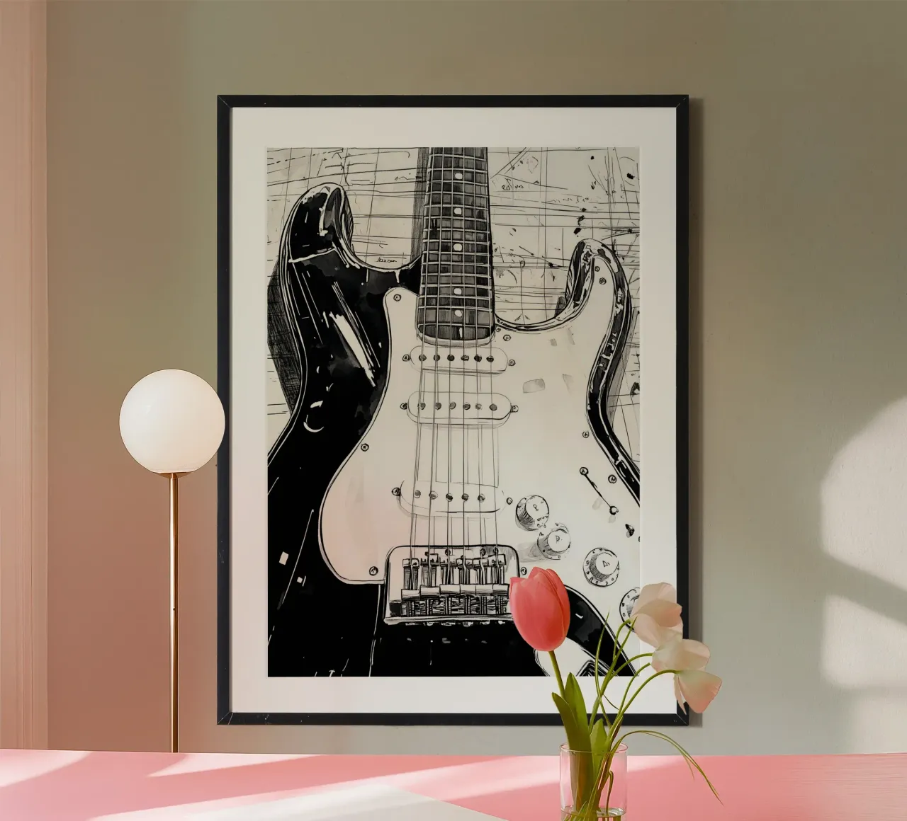 Arte musicale della chitarra in bianco e nero poster da Justyna Jaszke JBJart