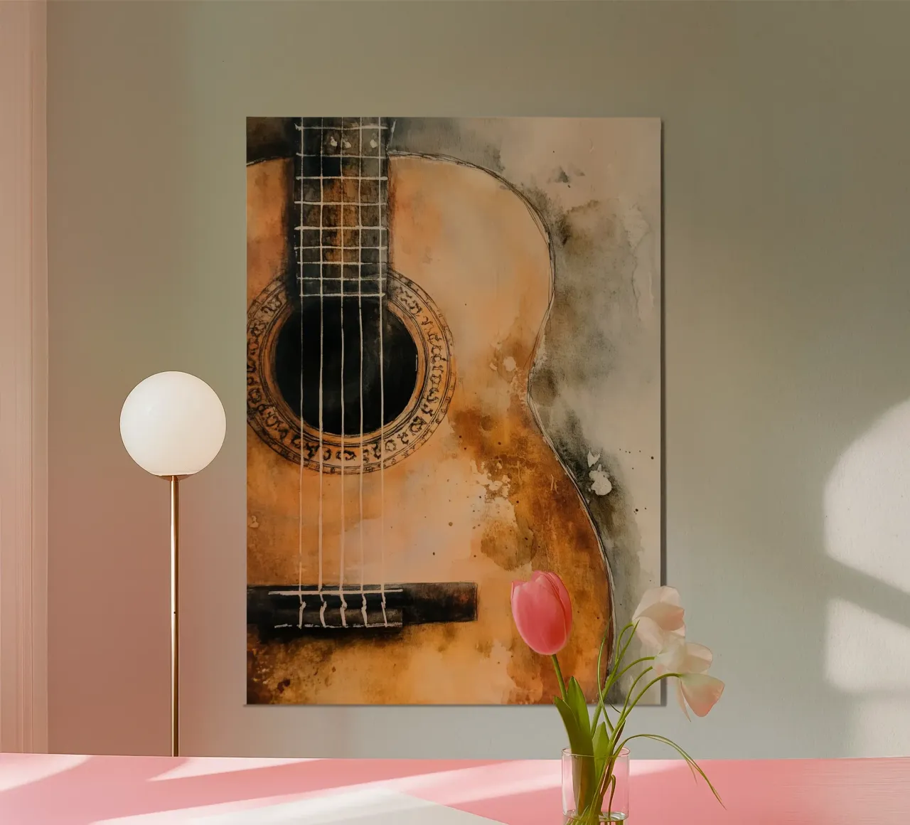 Chitarra flamenca ad acquerello alluminio dibond da Justyna Jaszke JBJart