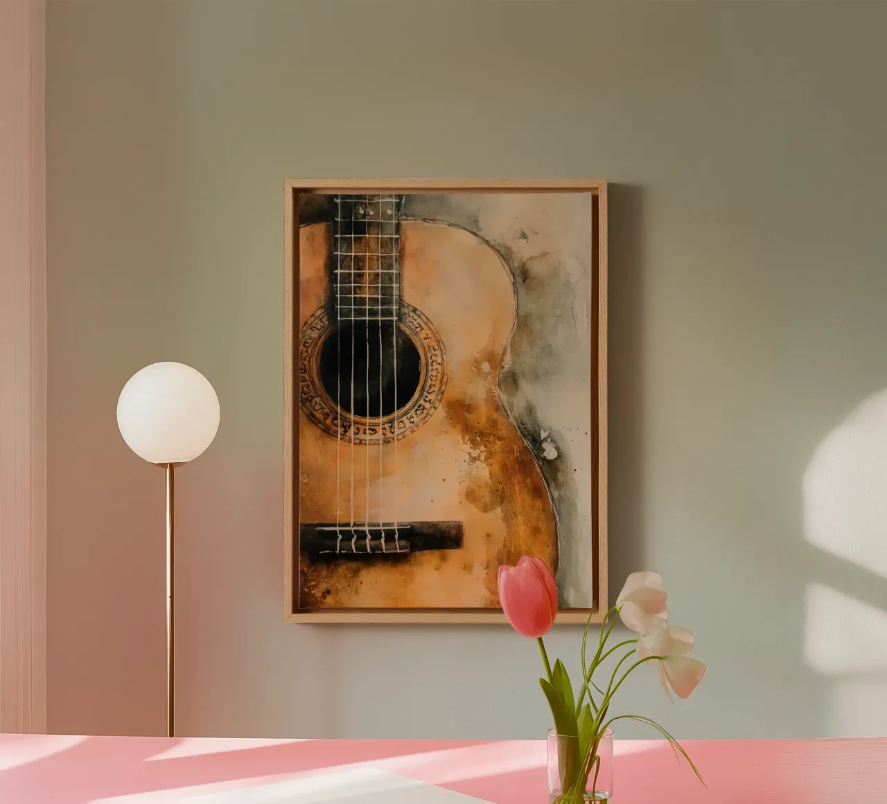 Chitarra flamenca ad acquerello tela con Cornice a cassetta da Justyna Jaszke JBJart