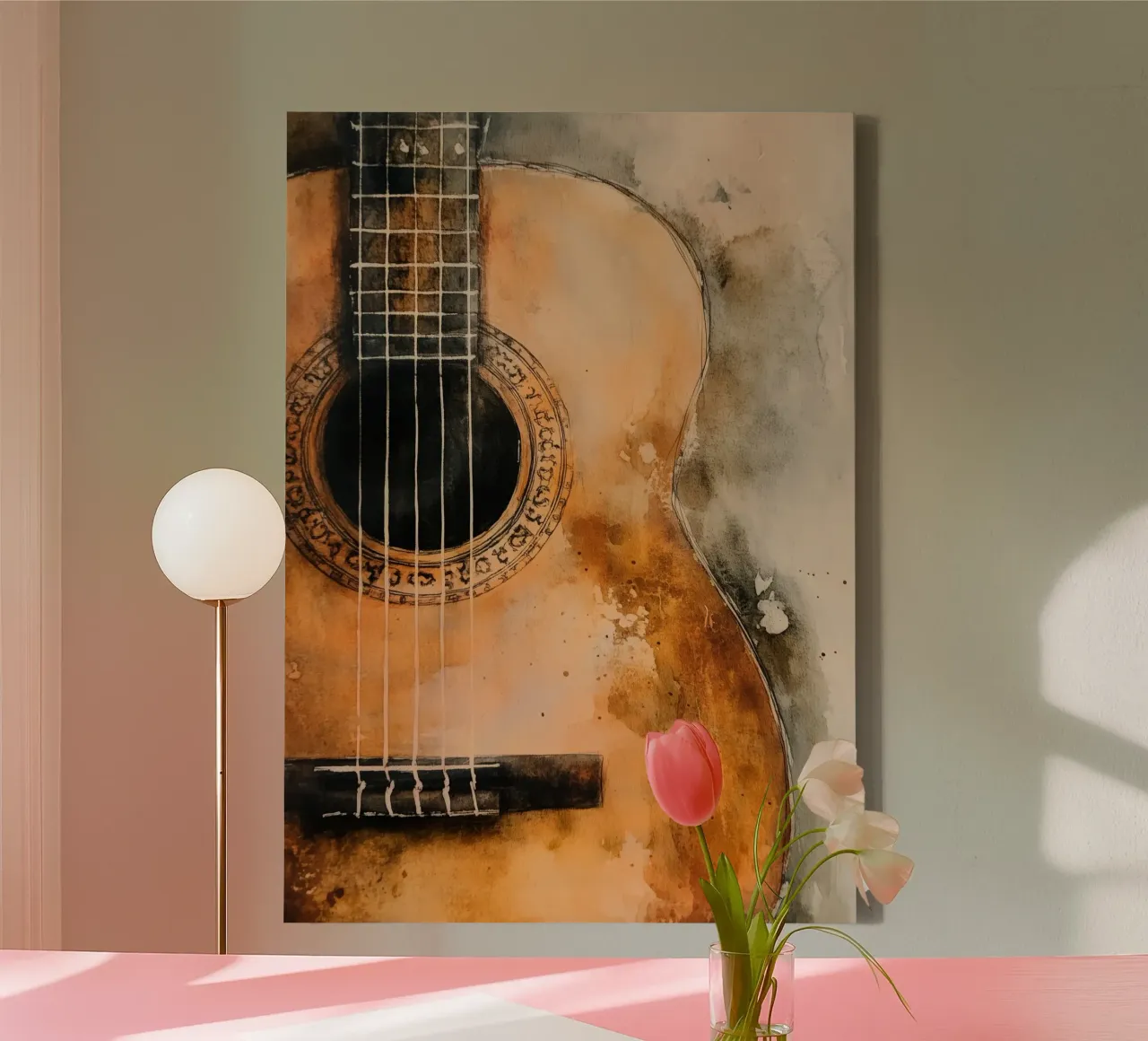 Chitarra flamenca ad acquerello tela con Cornice a cassetta da Justyna Jaszke JBJart
